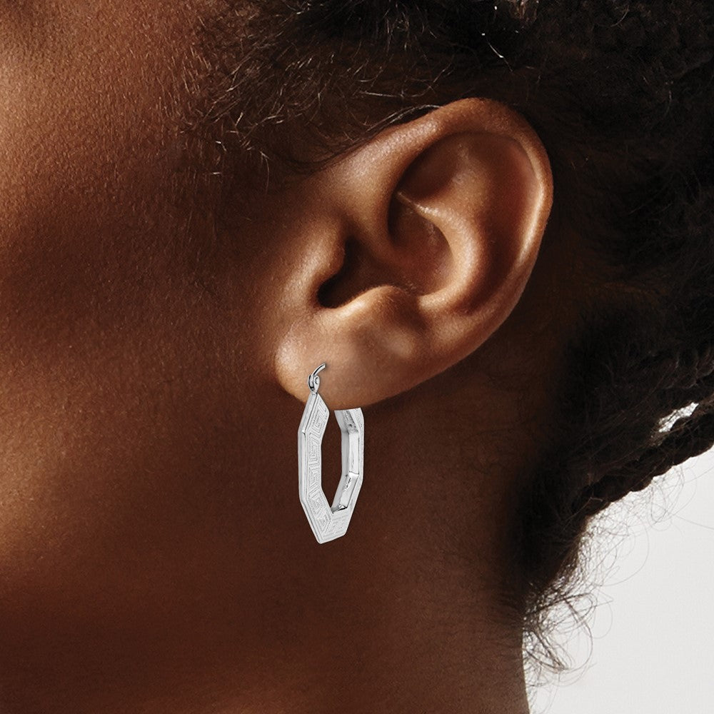 Sterling Shimmer Sterling Silver Rhodium-plated 60 Stone 2.25mm CZ In and Out Round Hinged Hoop Earrings