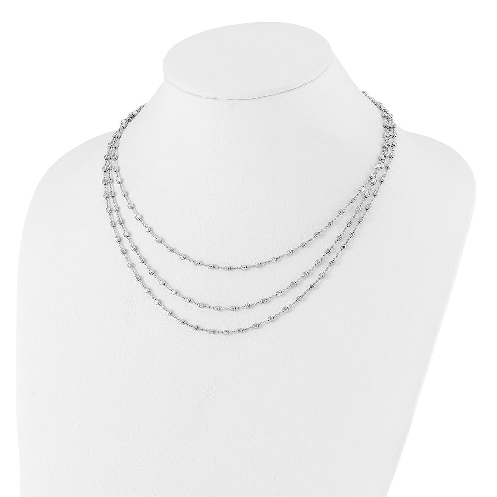 Sterling Silver Rh-plated 3 Strand Beaded 16in w/2in ext. Necklace