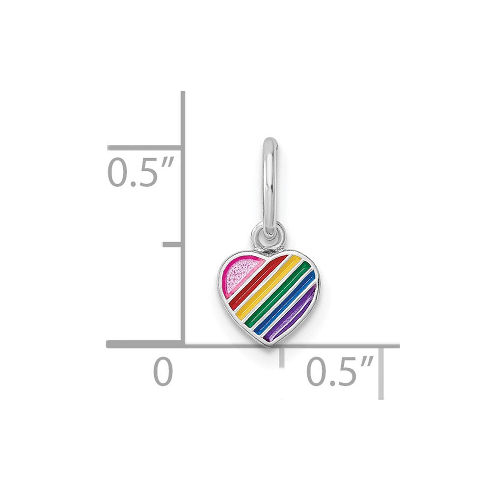 Sterling Silver RH-pltd Polished Rainbow Enamel Heart Children's Pendant