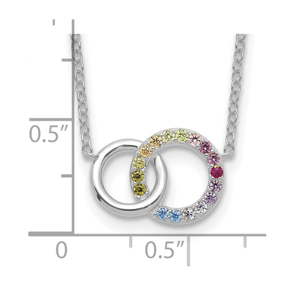 Prizma Sterling Silver Rhodium-plated 16 inch Colorful CZ Intertwined Circle Necklace with 2 inch Extender 16 Inches