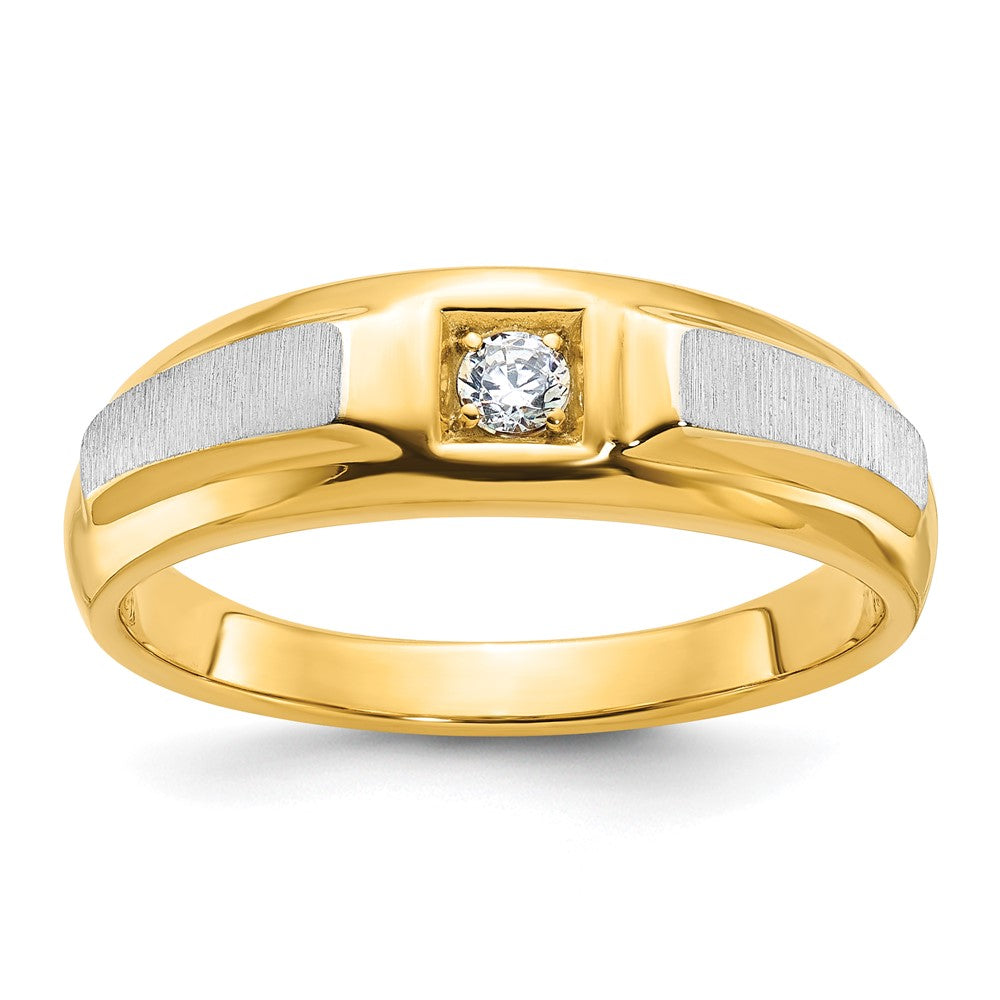 14k Two-tone IBGoodman Men's Polished and Satin 1/10 carat Diamond Complete Ring Size 1