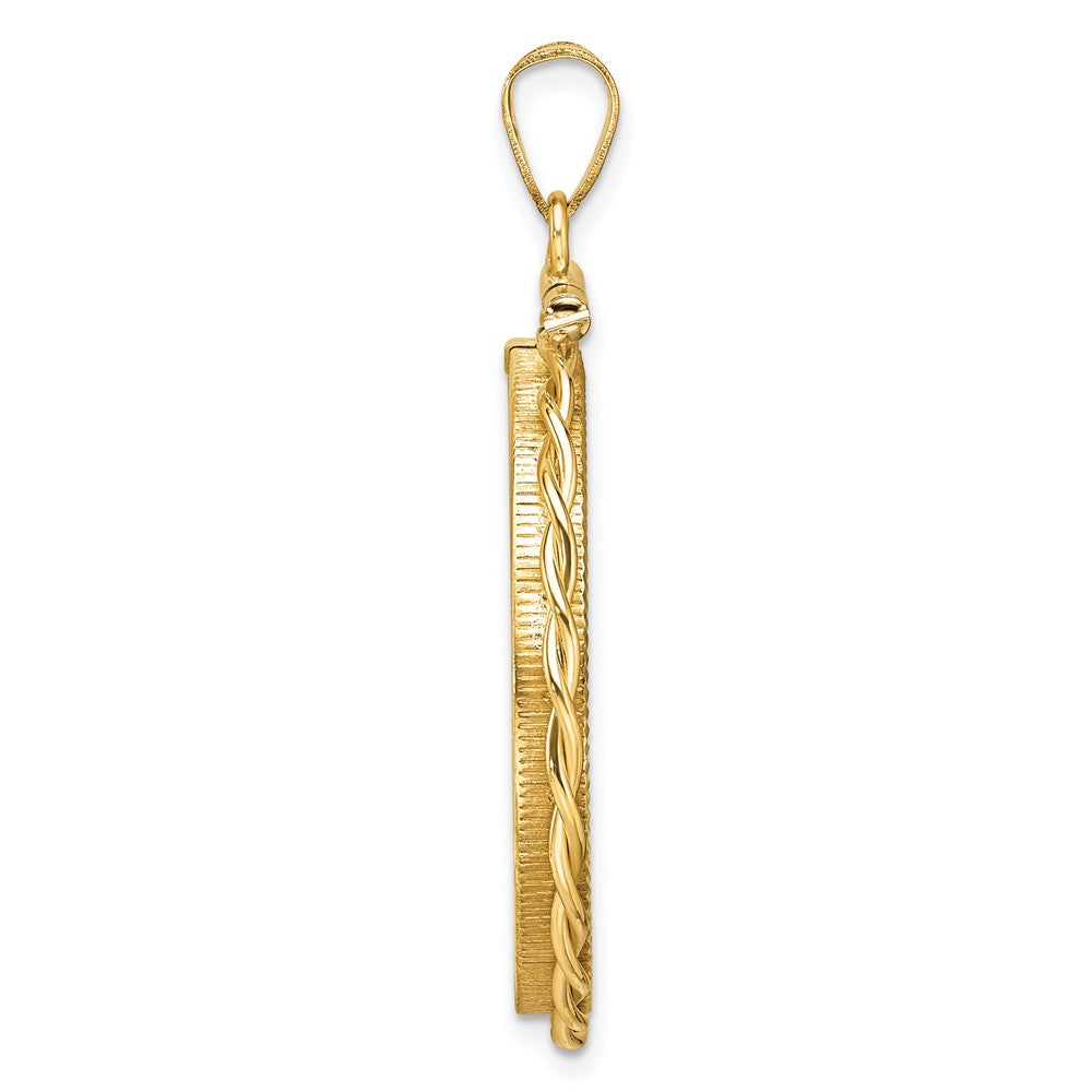 Wideband Distinguished Coin Jewelry 14k Polished Twisted Wire and Diamond-cut 27.0mm x 2.35mm Screw Top Coin Bezel Pendant