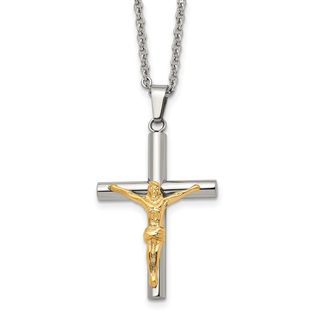 Stainless Steel Polished Yellow IP-plated Crucifix 20in Necklace