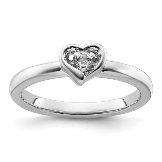 Sterling Silver Stackable Expressions White Topaz Heart Ring Size -6