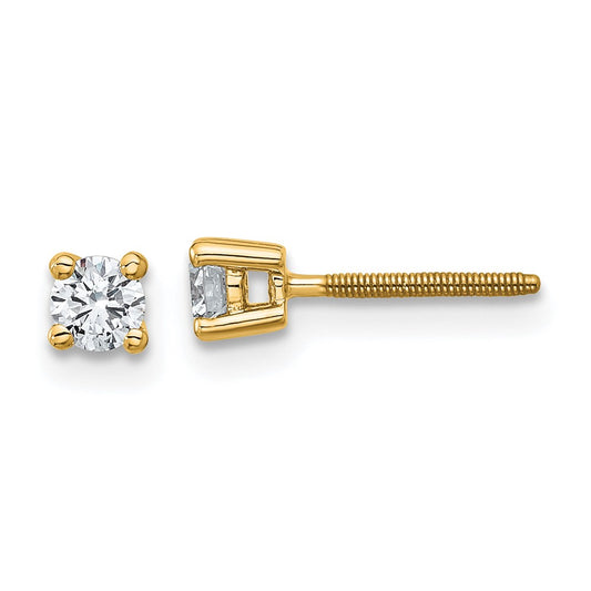 14k Yellow Gold 1/4 ctw Certified Lab Grown Diamond VS+ F+ Round 4 Prong Heavy Wt. Screwback Stud Earrings