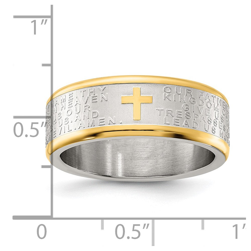 Stainless Steel Brushed & Polished Yellow IP Lord's Prayer 8mm Band Size - 8