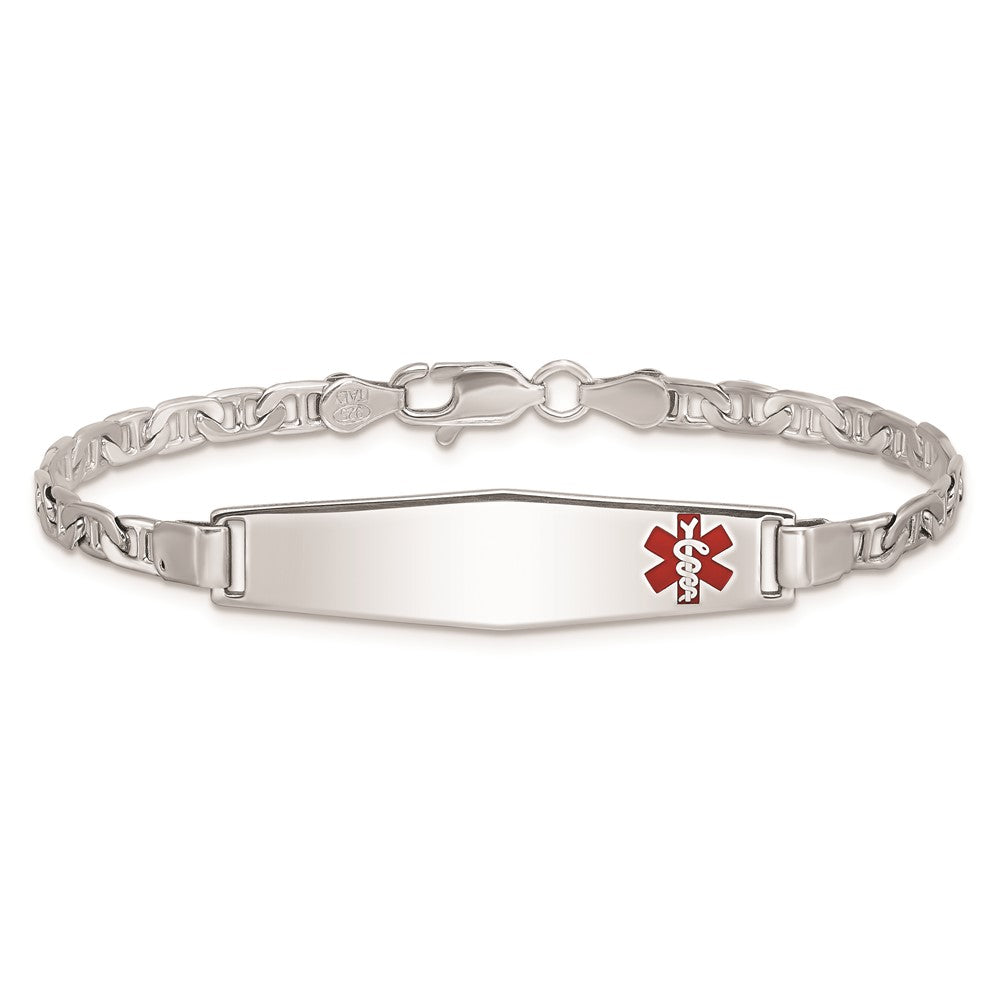 Sterling Silver Rhodium-plated Medical ID Anchor Link Bracelet 7 inches