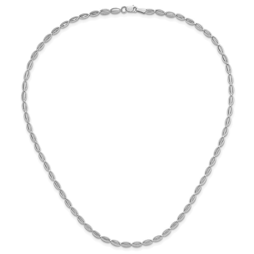 14K White Gold Polished/Textured Fancy Oval Link Necklace