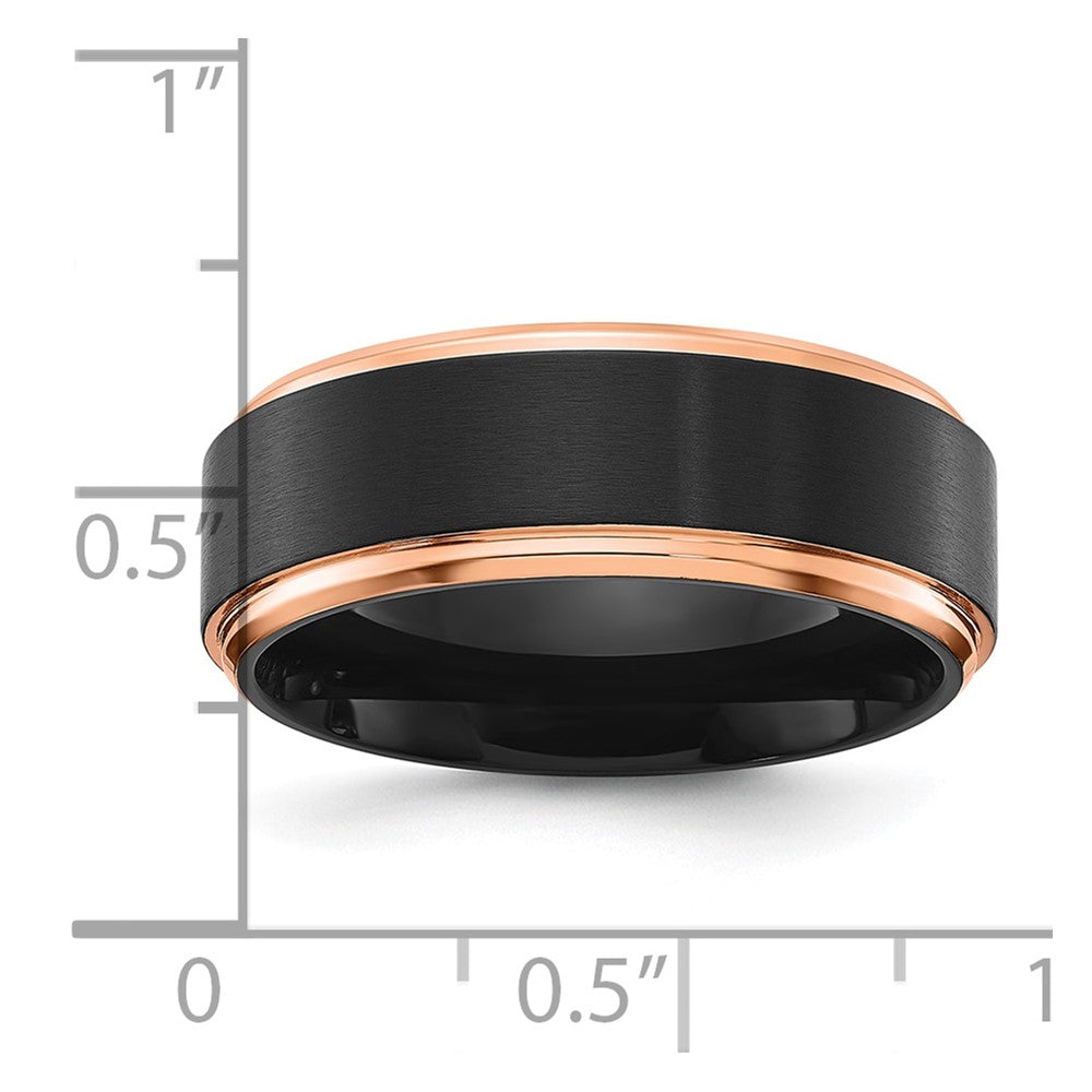 Chisel Titanium with Brushed Center Black and Rose IP-plated 8mm Band Size - 8.5