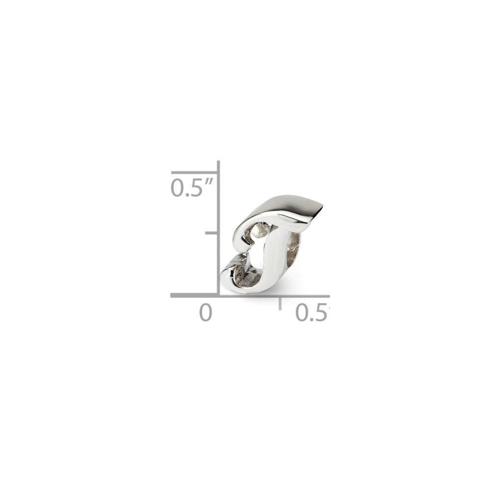 925 Sterling Silver Polished Reflections Letter Name Personalized Monogram Initial T Script Bead Charm 10.91x6.36mm Wide