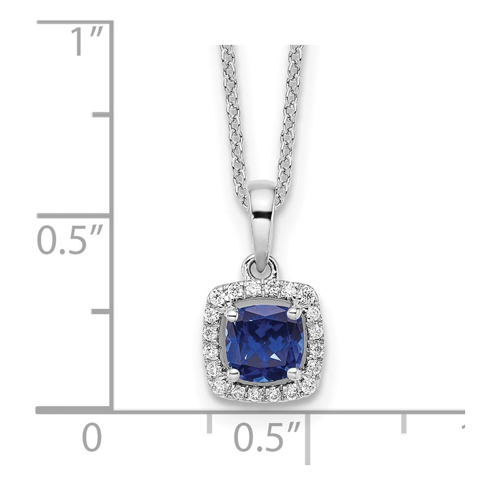 14k White Gold 1/10 carat Lab Grown Diamond VS/SI+ G+ and Created Sapphire 18 inch Pendant Necklace