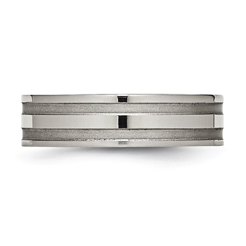Titanium Brushed and Polished 6mm Grooved Band Size - 13