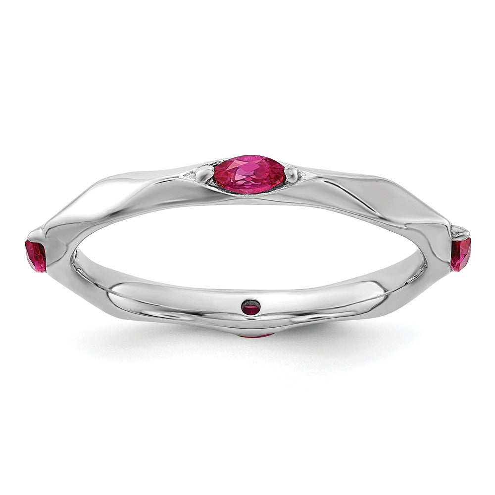 Sterling Silver Stackable Expressions Rhodium-plated Created Ruby Ring Size -7
