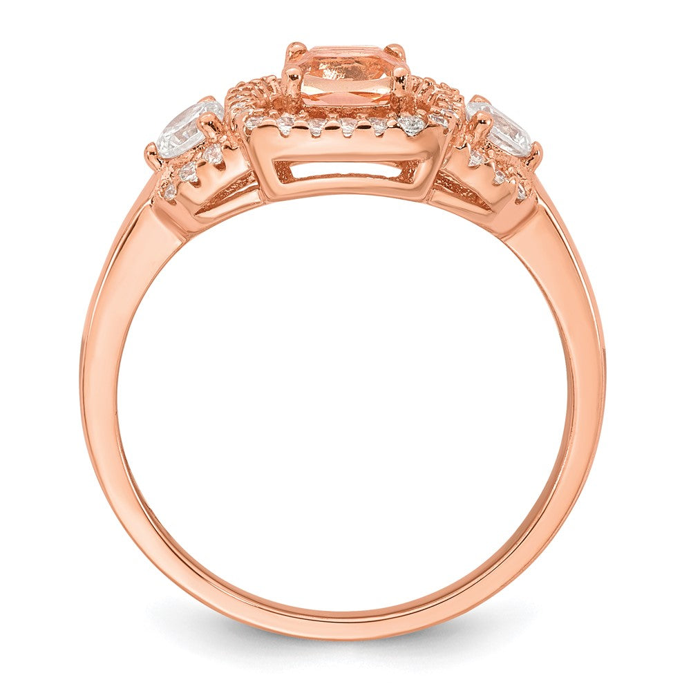 Sterling Silver Rose-tone Polished Fancy Pink CZ Halo Size 7 Ring