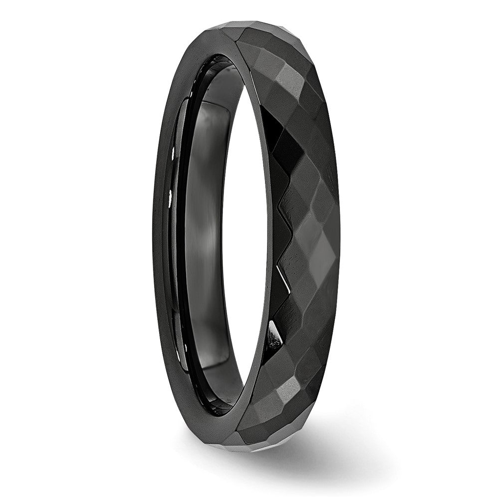 Ceramic Black 4mm Faceted Polished Band Size - 6