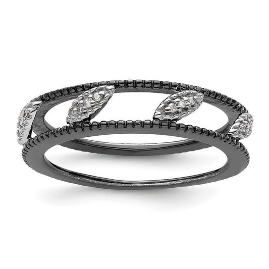 Sterling Silver Stackable Expressions Ruthenium-plated Diamond Jacket Ring Size -9