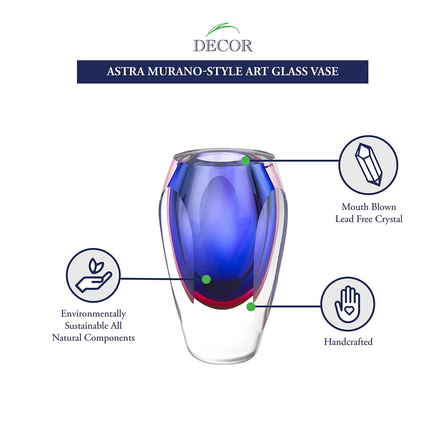 Badash J515 6.5" Astra Murano Style Art Glass Purple Vase, 6.5" x 3.75" x 3.75", Blue