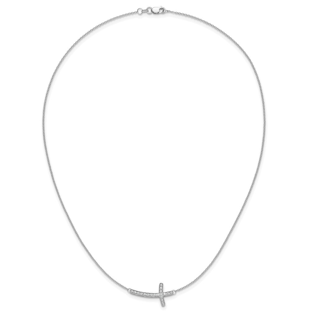 14k White Gold Diamond Sideways Cross 18in Necklace