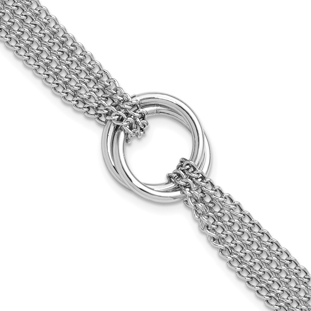 Sterling Silver RH-plt Multi-Strand Circles w/ 1in ext. Bracelet 8  inches