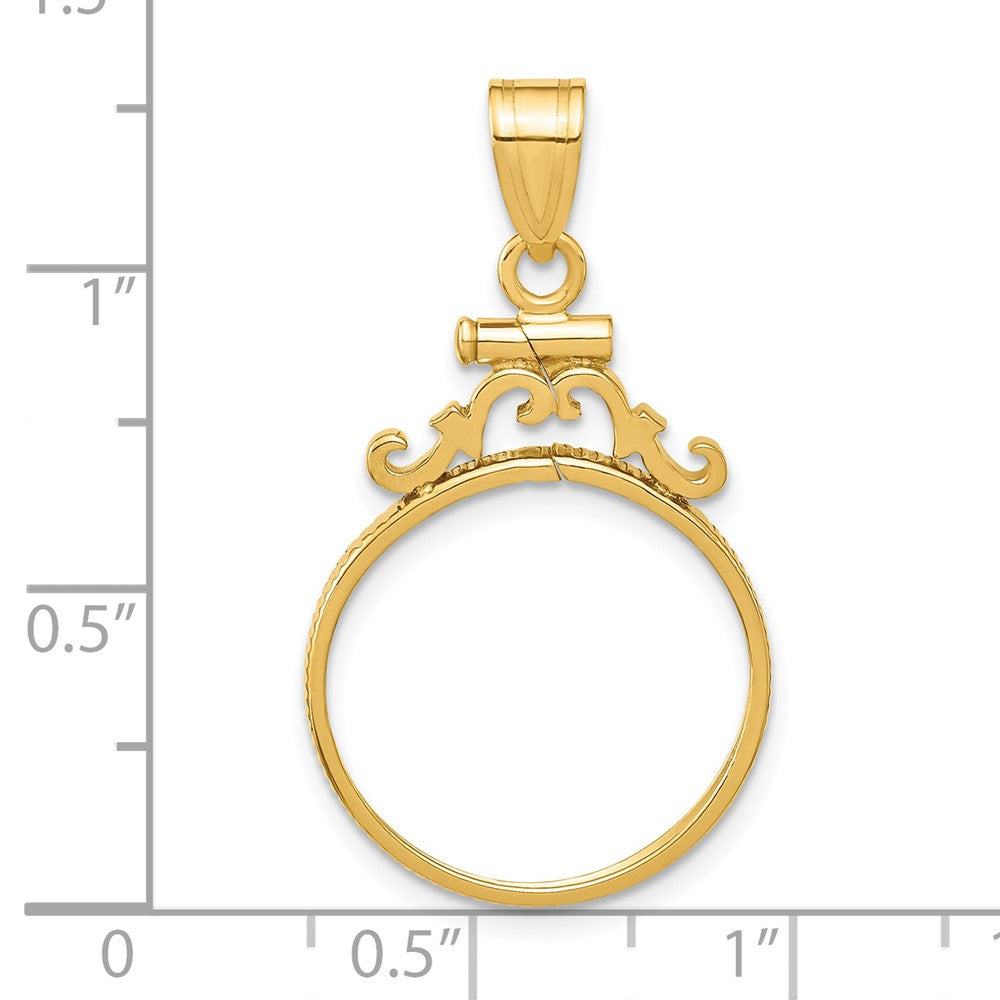 Wideband Distinguished Coin Jewelry 14k Polished French Scroll 17.8mm x 1.35mm Screw Top Coin Bezel Pendant
