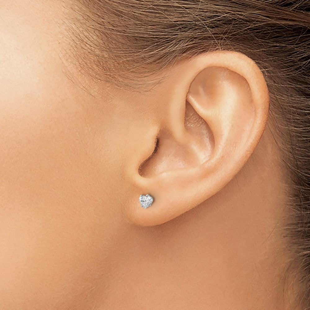 Stainless Steel Polished 4mm Heart CZ Stud Post Earrings