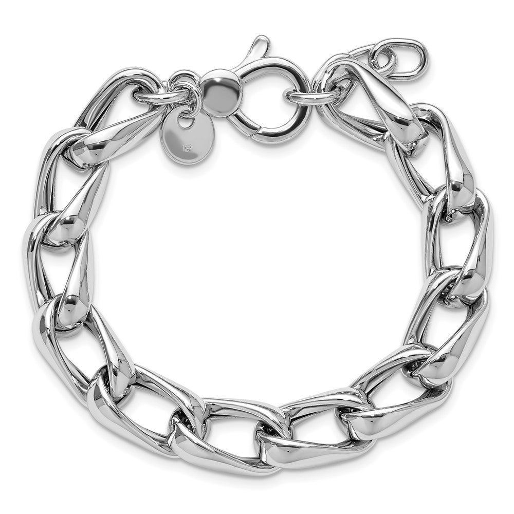 SS RH-plated Polished Fancy Link w/.5in ext. Bracelet 7.5  inches