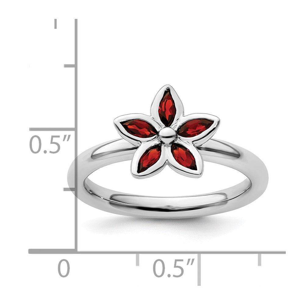 Sterling Silver Stackable Expressions Garnet Flower Ring Size -7
