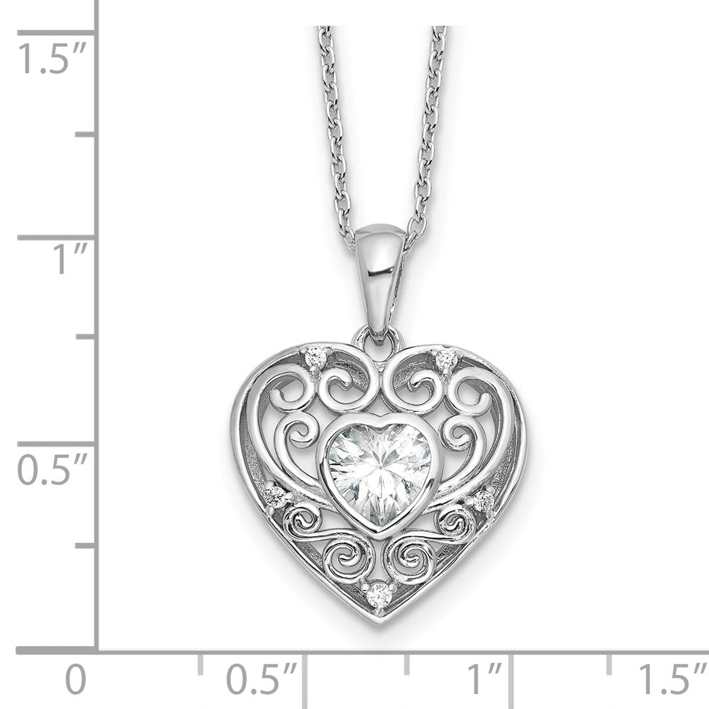 Cheryl M Sterling Silver Rhodium-plated Brilliant-cut CZ Heart 18 Inch Necklace with 2 Inch Extender 18 Inches