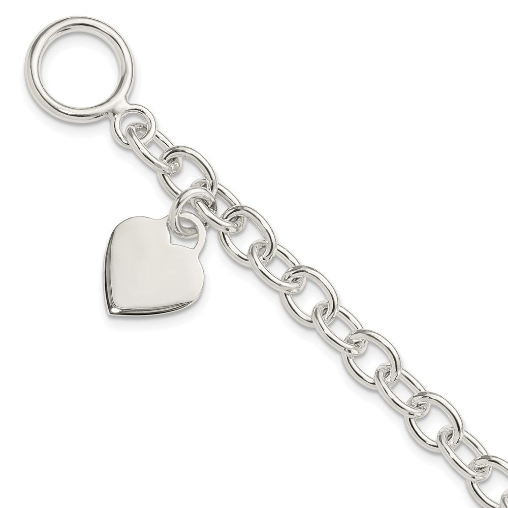 Sterling Silver Dangling Engraveable Heart Charm Bracelet 7.25 inches