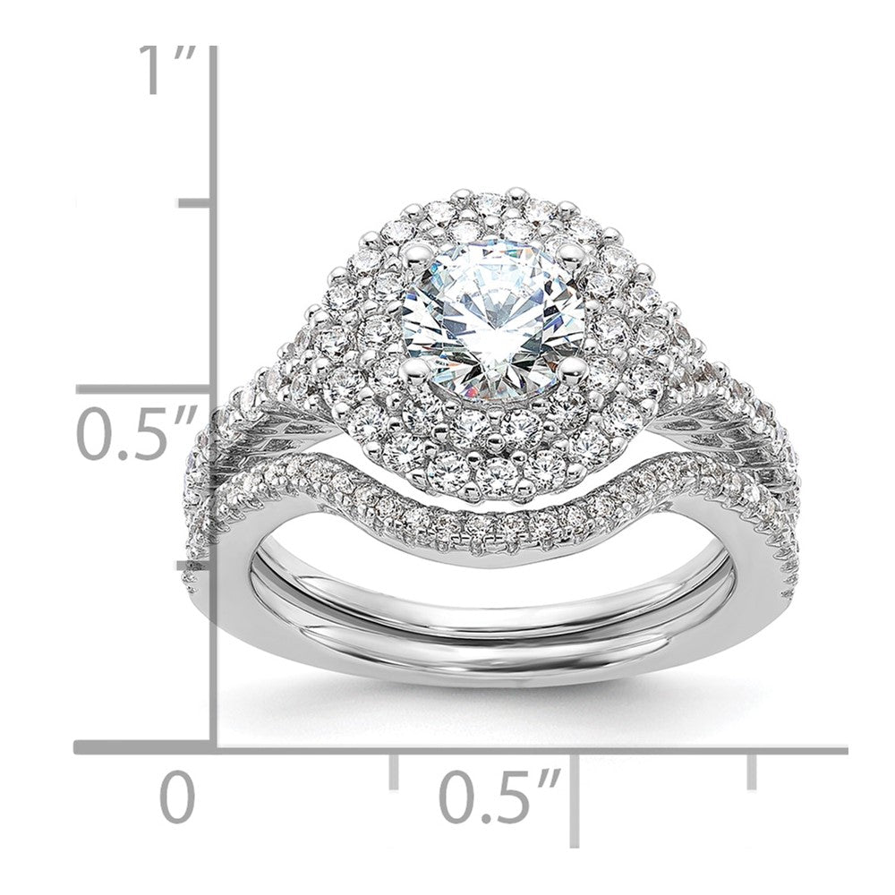 Brilliant Embers Sterling Silver Rhodium-plated 86 Stone Micro Pav‚ CZ 2-piece Wedding Set