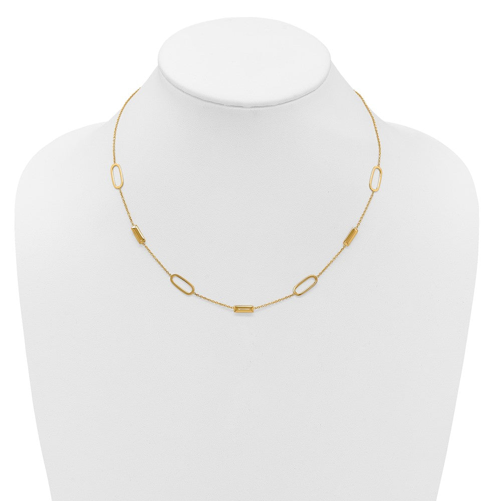 14K Polished Elongated Oval and Bar w/2in Ext. Necklace