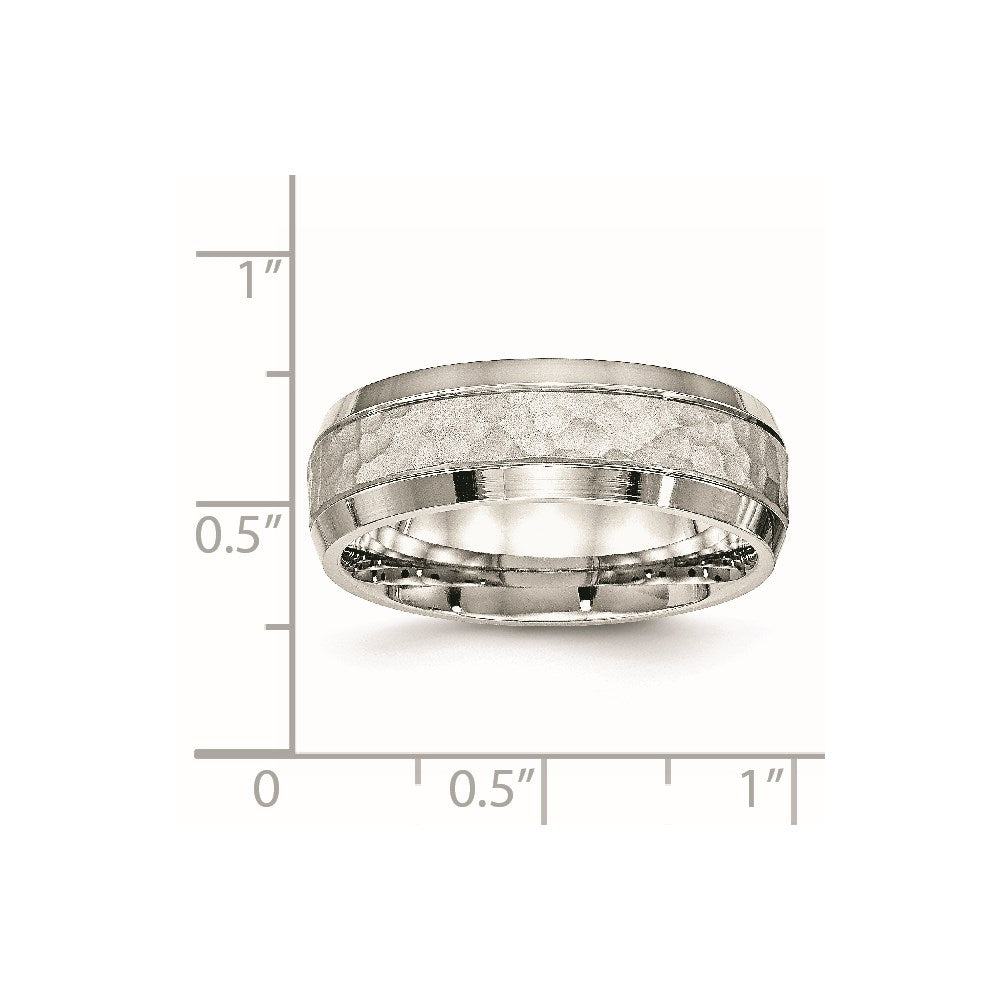 Stainless Steel Brushed Polished and Hammered 7.5mm Band Size - 8