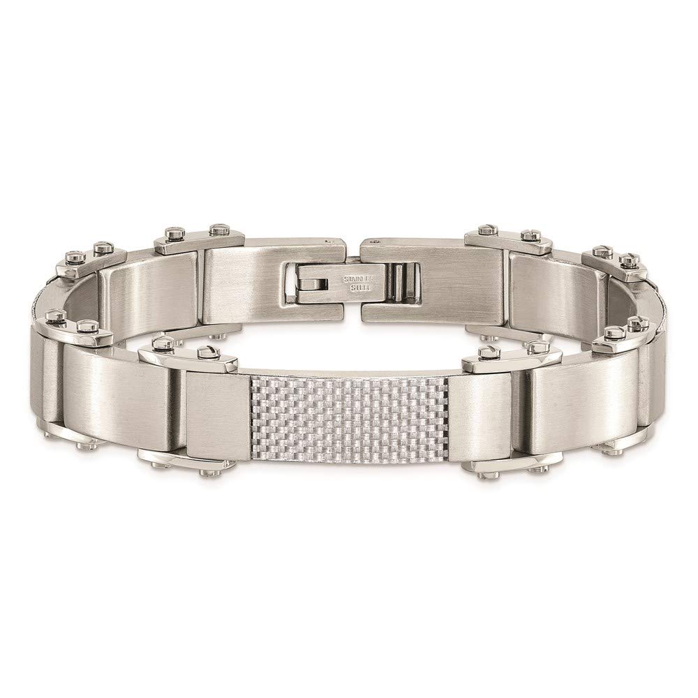 Stainless Steel Polished w/Solid Grey Carbon Fiber 9in Bracelet 9 inches