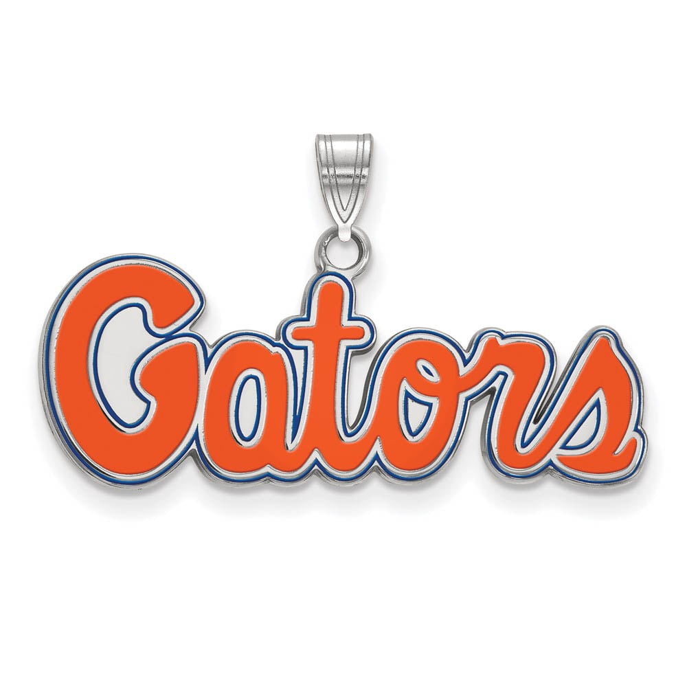 Sterling Silver Rhodium-plated LogoArt University of Florida Gators Script Small Enameled Pendant QSS051UFL