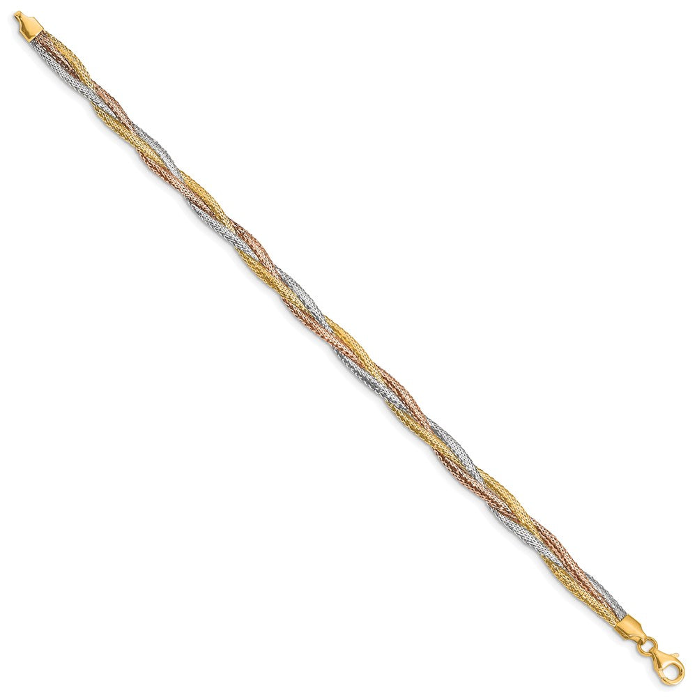 14k w/ Wht Rhodium and Rose Gold-plating Stretch Bracelet 7.5  inches