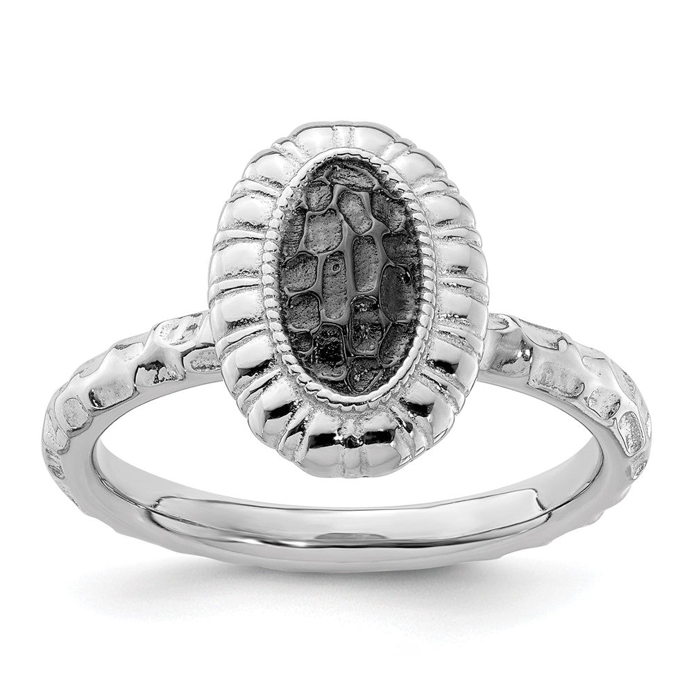 Sterling Silver Stackable Expressions Ruthenium-plated Oval Ring Size -5