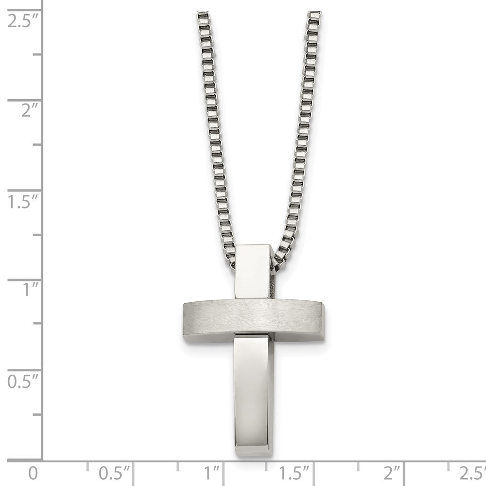 Stainless Steel Brushed and Polished Cross 22in Necklace