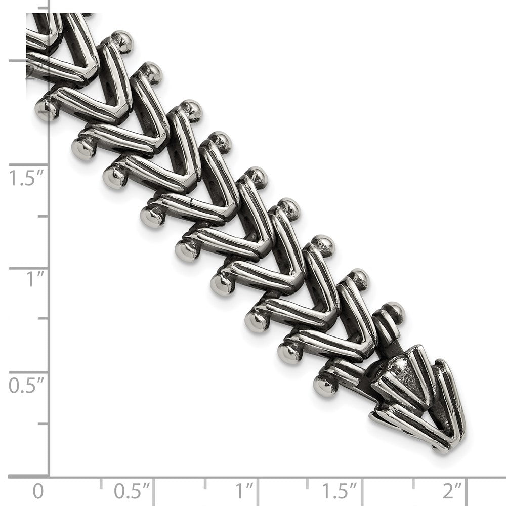 Chisel Stainless Steel Antiqued and Polished 8.25 inch Fancy Franco Link Bracelet 8.25 inches