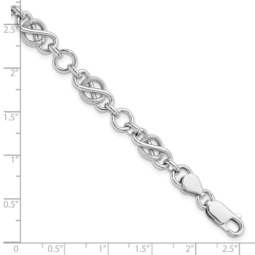 Sterling Silver Rhodium-plated Polished/Textured Bracelet 7.5  inches