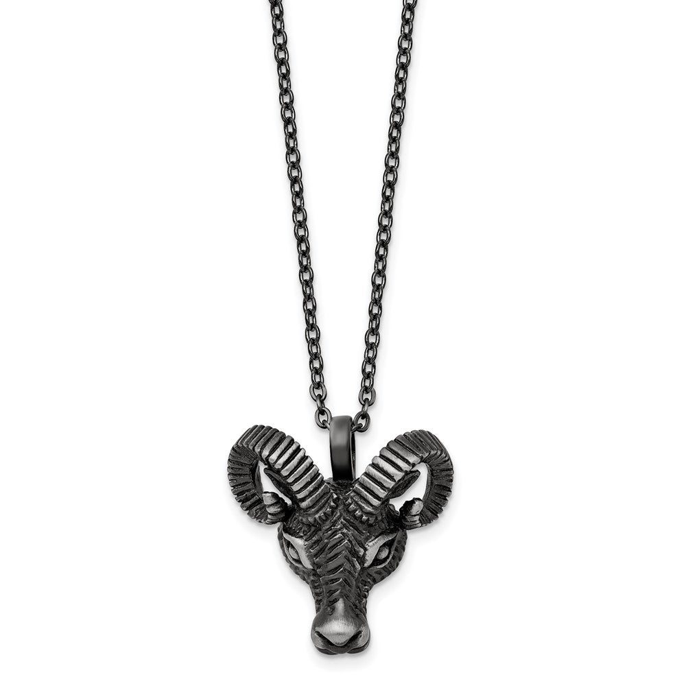 Stainless Steel Antiqued White Bronze-plated Rams Head Necklace