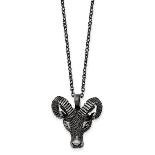 Stainless Steel Antiqued White Bronze-plated Rams Head Necklace