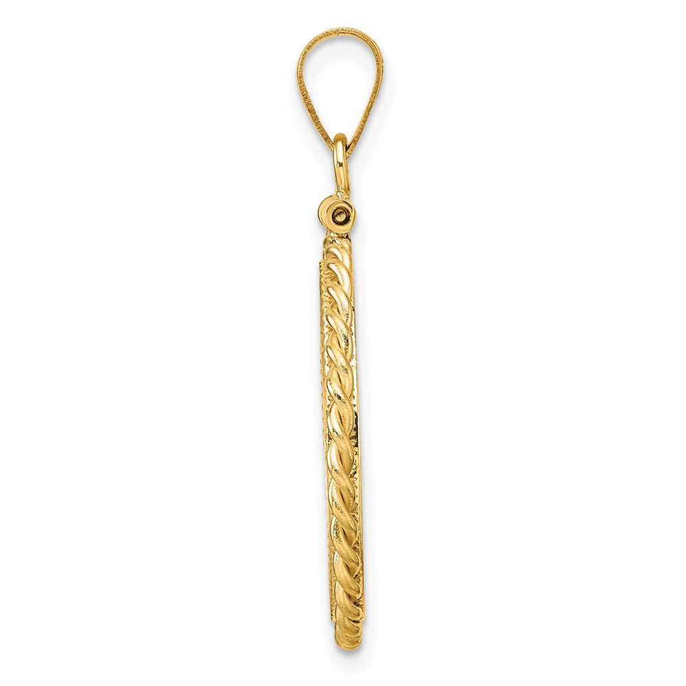 Wideband Distinguished Coin Jewelry 14k Polished Twisted Wire and Diamond-cut 19.0mm x 1.1mm Screw Top Coin Bezel Pendant