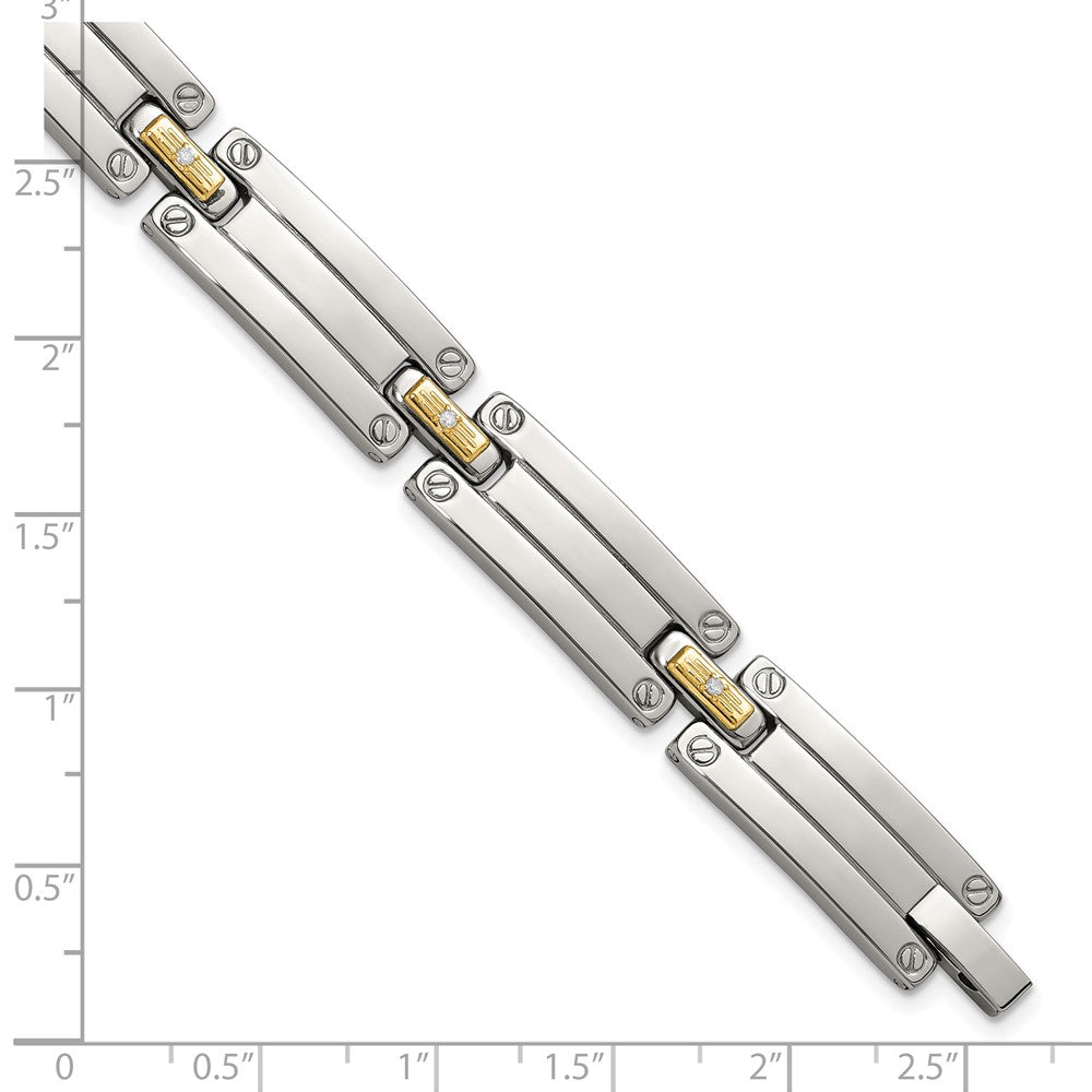 Chisel Stainless Steel Polished with 14K Gold Accent and 1/15ct. Diamond 8.5 inch Link Bracelet 8.5 inches
