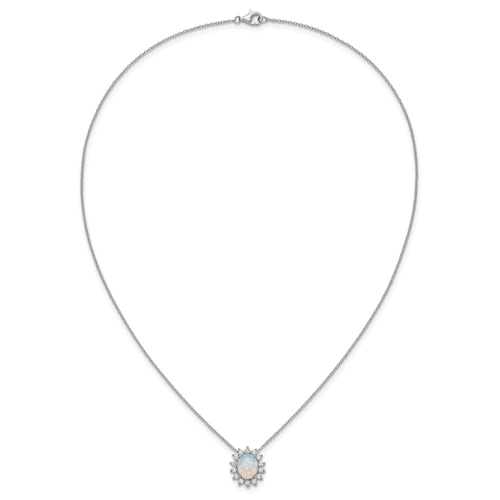 Cheryl M Sterling Silver Rhodium-plated Polished Created Opal and CZ Oval Halo Necklace 18 Inches
