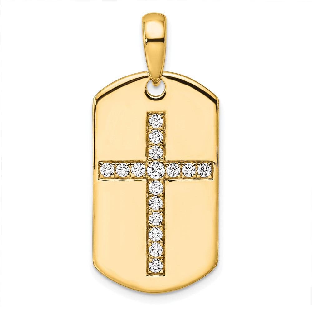 True Origin 14K Yellow Gold Men's 1/2 carat Lab Grown Diamond VS+ F+ Complete Cross Dog Tag Pendant