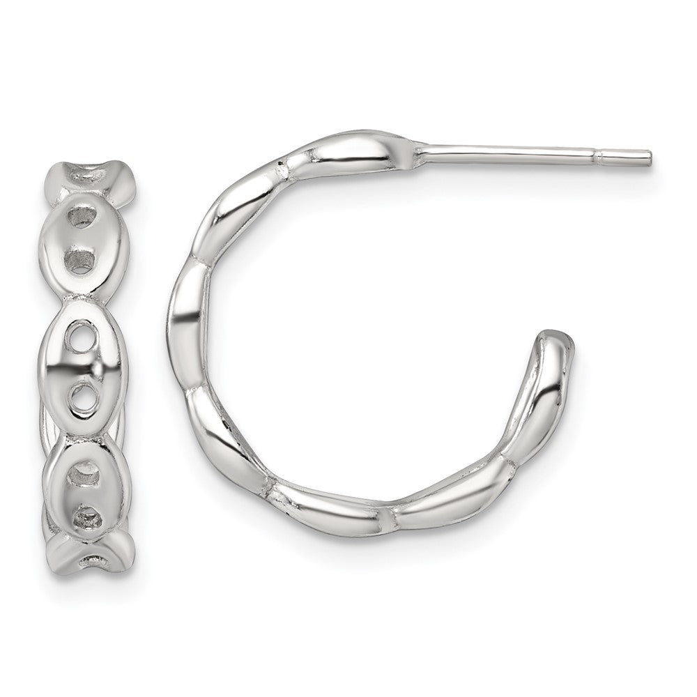 Sterling Silver Polished 4.0mm Puffed Mariner/Anchor Link Post C-Hoop Earrings