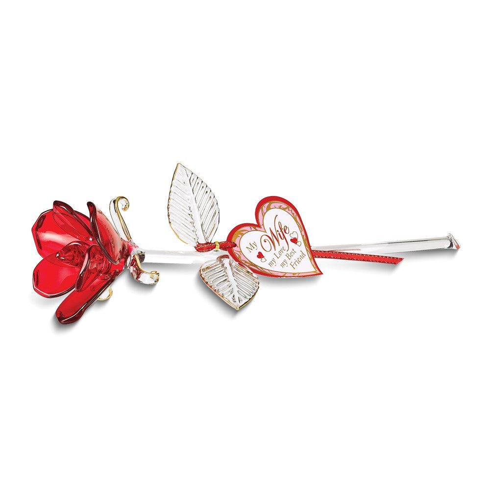 Glass Baron MY WIFE MY LOVE MY BEST FRIEND Red Rose Handcrafted Glass Figurine