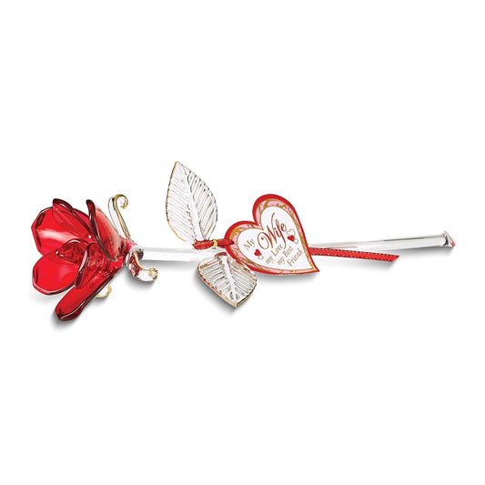 Glass Baron MY WIFE MY LOVE MY BEST FRIEND Red Rose Handcrafted Glass Figurine