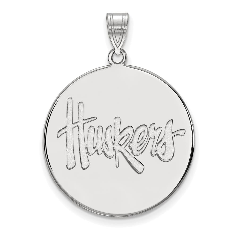 Sterling Silver Rhodium-plated LogoArt University of Nebraska Huskers Extra Large Disc Pendant QSS063UNE