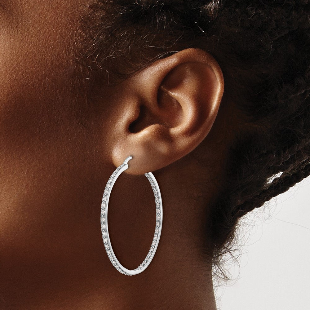 14k White Gold Diamond In/Out Hoop Earrings